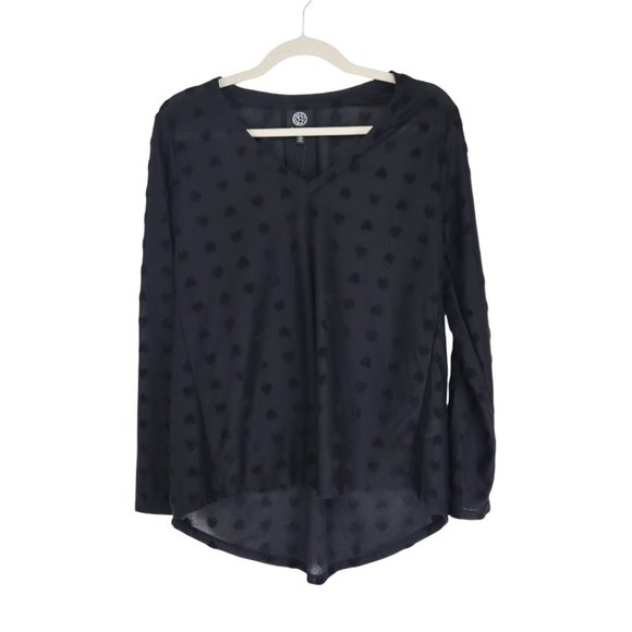 NWT Bobeau Size XS Hearts Semi-Sheer Tunic Blouse Top Black - Picture 3 of 7